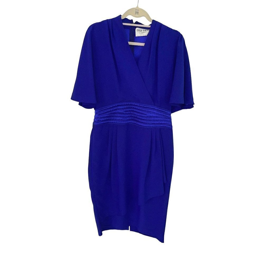 Daymor Couture Womens Dress Vintage Size Large Royal Blue Midi Quilted Zipper